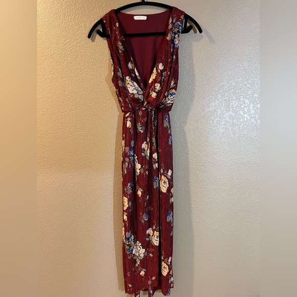 Lush Burgundy Fall Floral Maxi Dress - Picture 1 of 6